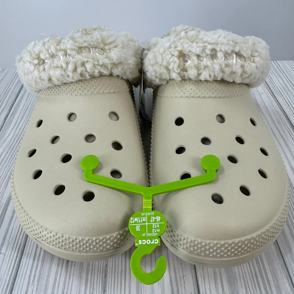 Crocs Winter White Classic Fleece Lined Clog Faux‎ Fur Slip on  Fuzzy Mens 12